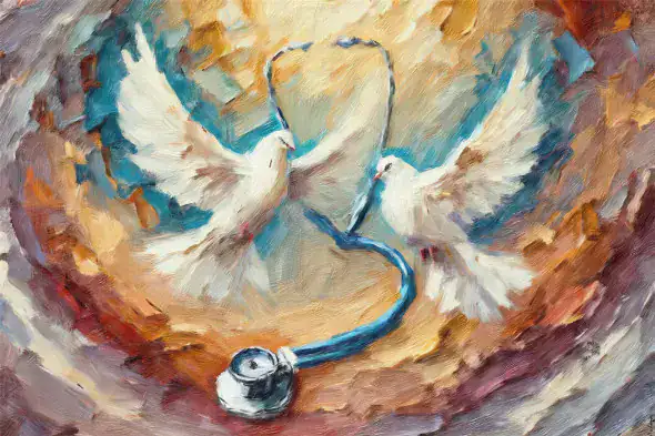 Renaissance-inspired educational artwork introducing the Dagan MD facial surgery day walkthrough
