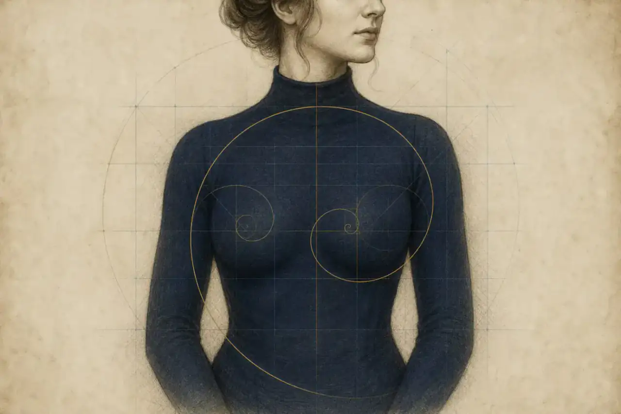 The Vitruvian Man · Leonardo da Vinci · Gallerie dell’Accademia, Venice · public domain Renaissance-style body procedure consultation illustration showing clothed torso proportion and individualized planning