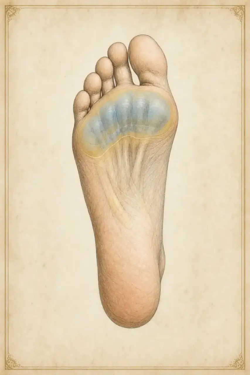 The Vitruvian Man · Leonardo da Vinci · Gallerie dell’Accademia, Venice · public domain Renaissance-style plantar foot anatomy study highlighting the metatarsal heads and ball-of-foot cushioning
